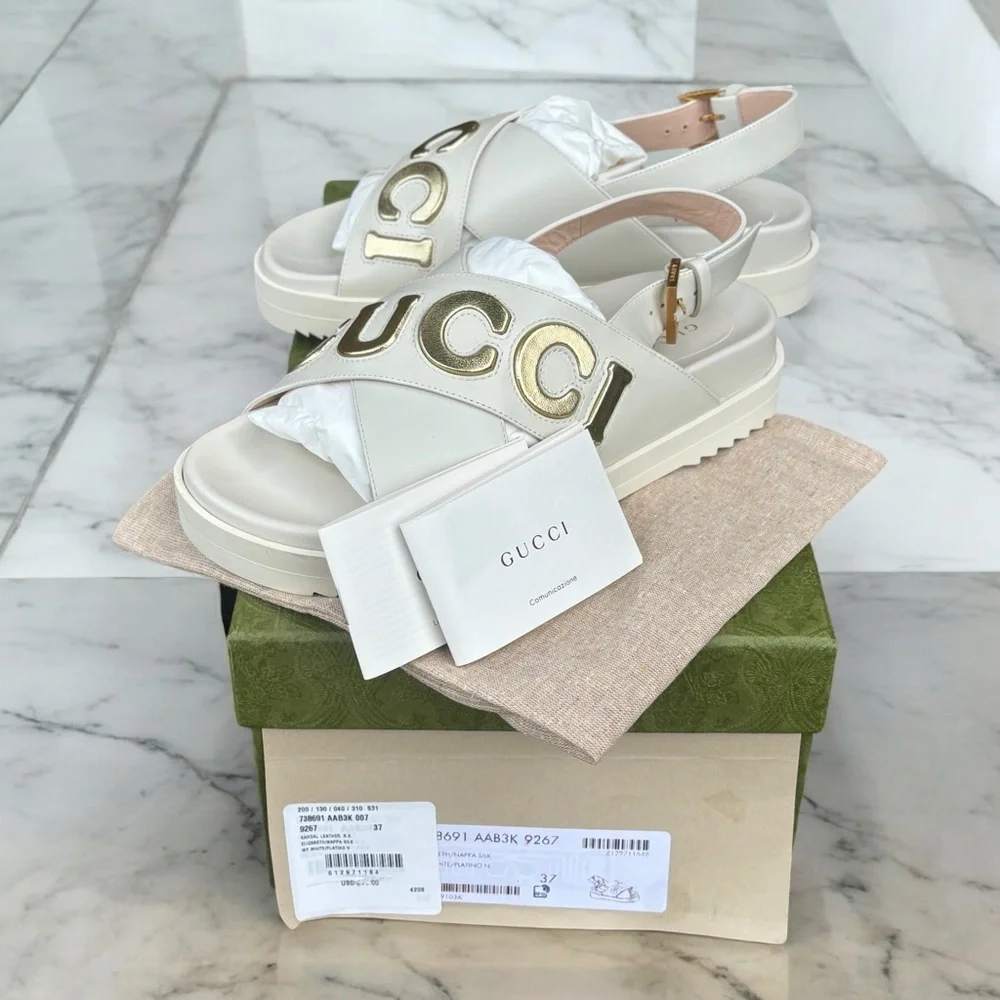 Brand New In Box Gucci Metallic Gold Sandals - Picture 1 of 12
